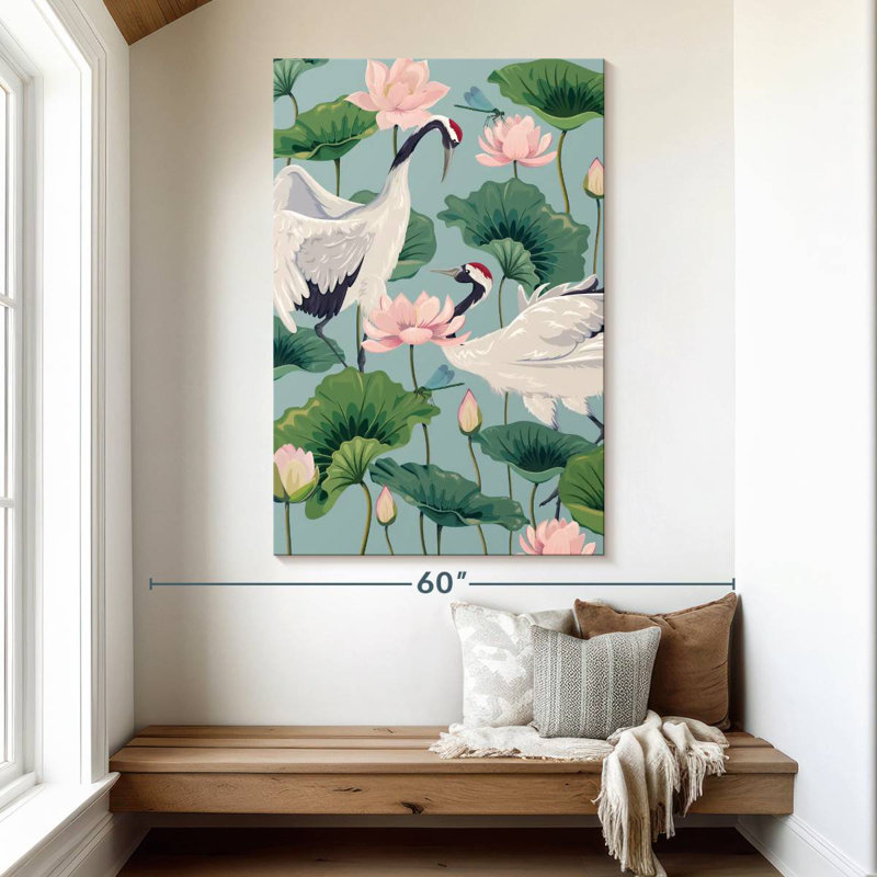 Brampt Cranes And Lotuses, 51" H x 34" W
