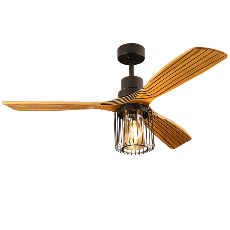 Ventilateur de plafond de 52 po à 3 pales avec télécommande et ensemble d'éclairage inclus, Brun