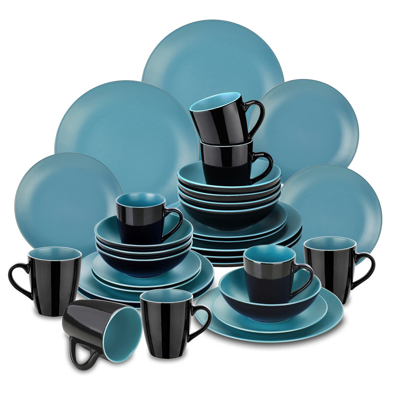 32 Piece Stoneware Dinnerware Set - Service for 8, Blue