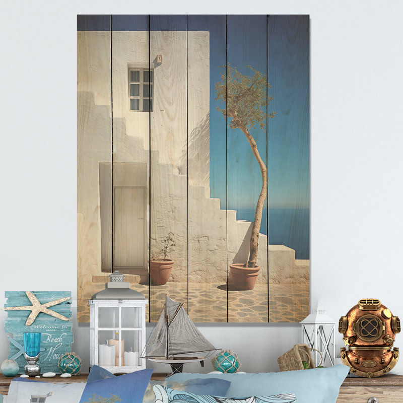 Coastal Dream White House Retreat - Art mural en bois côtier sur bois de pin naturel, H 40 po x l 30 po