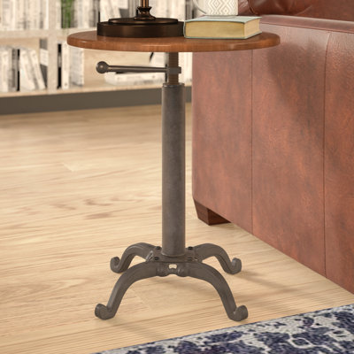 Elegant Brown 18" Adjustable Height Round Side Table with Mango Wood Top