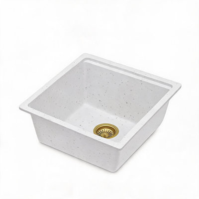Évier de cuisine encastré en composite de quartz blanc 17 po x 19 po avec bonde arrière et accessoires