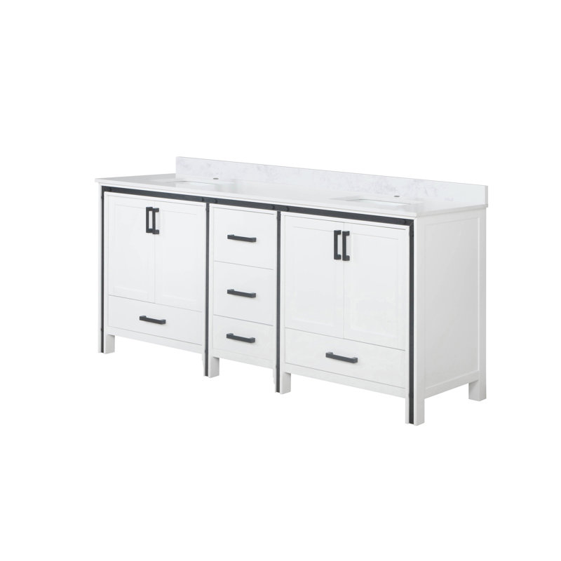 Meuble-lavabo double l 80 po x P 22 po Ziva, Blanc, Marbre de culture blanc