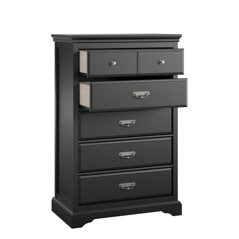 Delandre 87.4 cm W Chest of 5 Drawers, Black