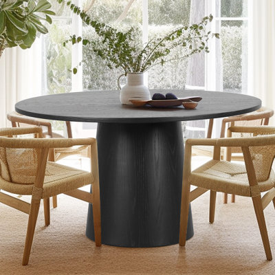 Hikeem 52" Solid Oak Round Pedestal Dining Table