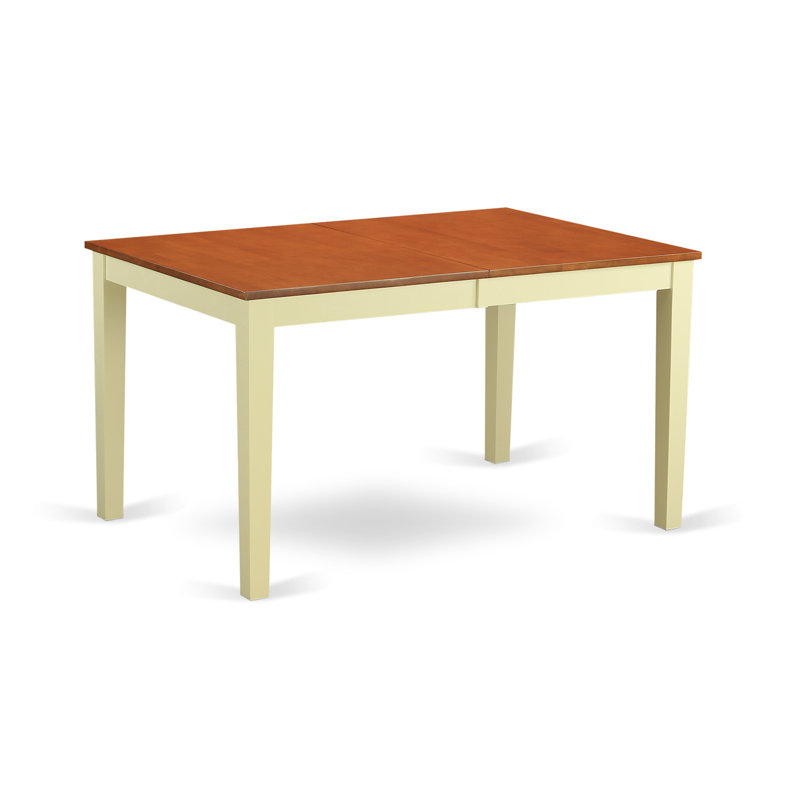 7 Piece Dining Table Set of a Rectangle Dining Room Table with Butterfly Leaf and 6 Wooden Seat Chairs, Buttermilk & Cherry