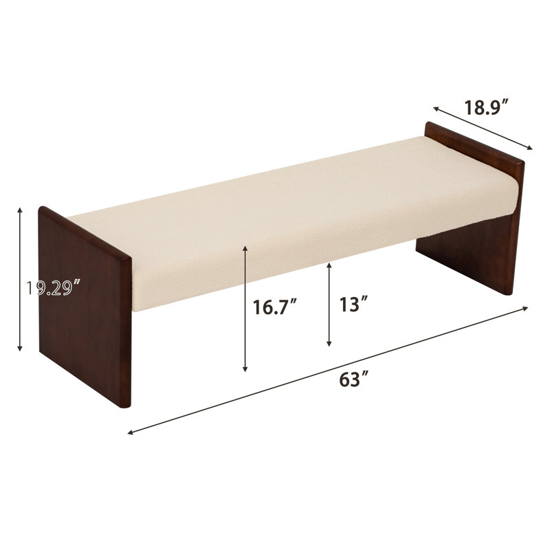 Banc de repose-pieds de style moderne avec accoudoirs en bois d'hévéa 63 po Norvik, Chameau clair