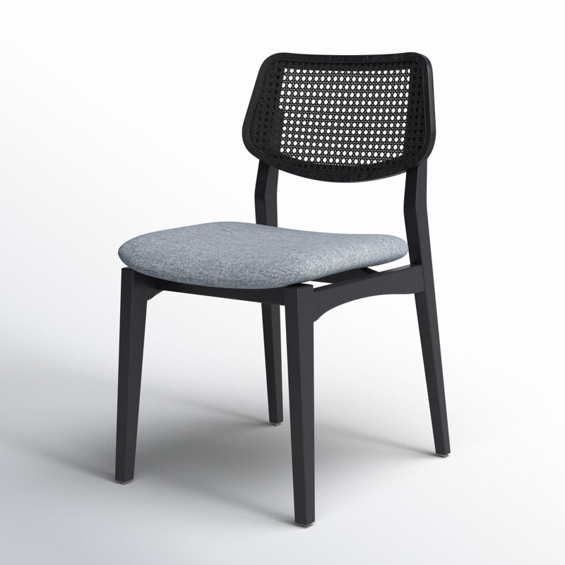 Modern Brazilian Beth Cane Side Chair, Essence Gray/Ebano Frame