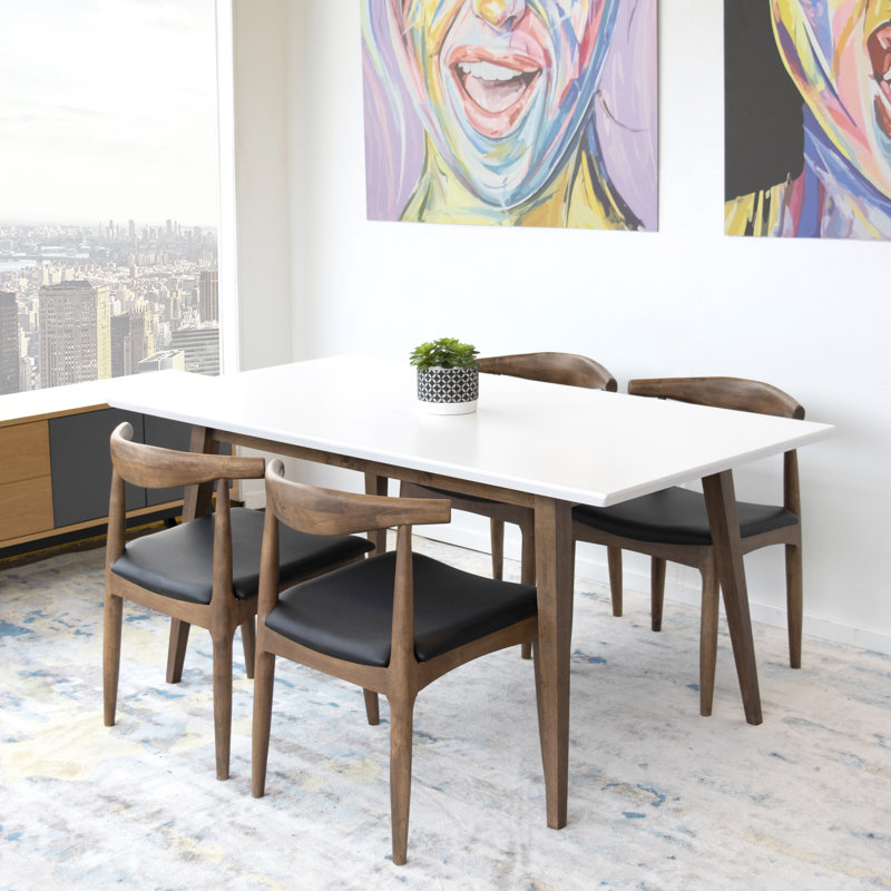 Hreinn 4 - Person Solid Wood Solid Wood Top Four Leg Dining Set, White, Black