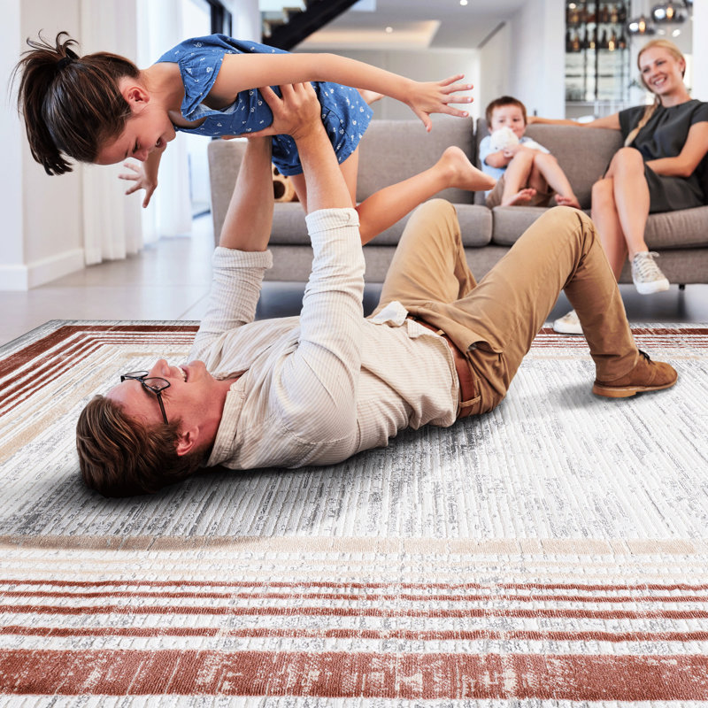 2x8 Area Rug With Soft Pile - Non-shedding, Stain For Bedroom, Study Brown/, Cotton Backed Resistance - Dining Room, Home Office 96 Inches Long