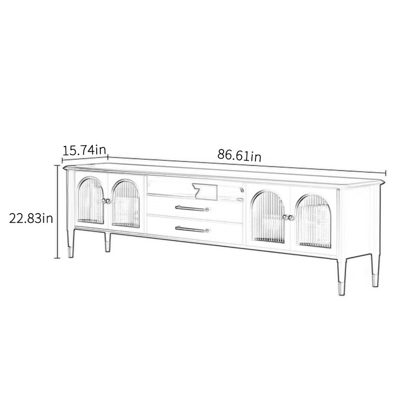 Meuble télé en bois massif rétro, 86.61", Noir, noir, noir, noir