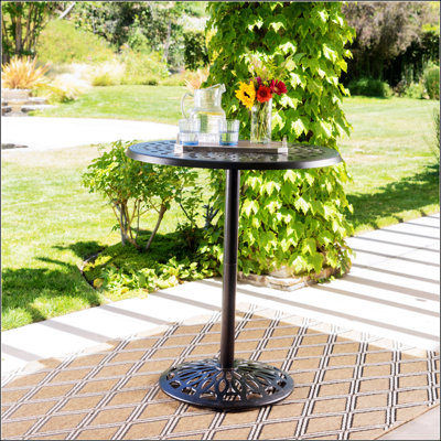 Cast Aluminium 35'' Round Bar Table With Elegant Filigree Design For Outdoor Use