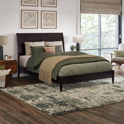Ambrey Solid Wood Low Profile Sleigh Platform Bed with Matching Footboard