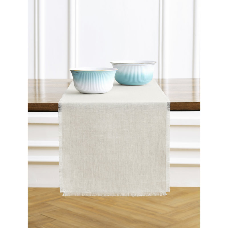 Fringe - 100% Pure Linen Table Runner, Light Natural, 108" x 16" Rectangle