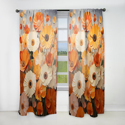 Matilda Orange And Beige Fiery Blooms III - Marigold Curtain - Velvet Room Darkening - 1 panel