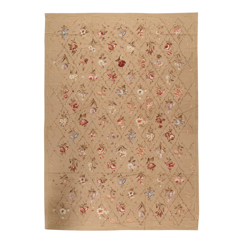 One-of-a-Kind High-Quality Hand-Knotted Beige/Pink/Brown Area Rug