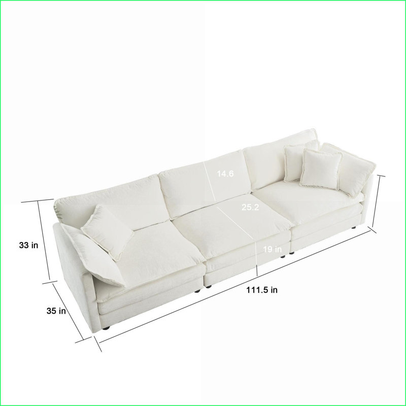 Canapé modulaire à 5 places convertible en U avec repose-pieds réversible et amp; 2 repose-pieds blanc neige minimaliste moderne pour le salon | Blanc neige | Chenille