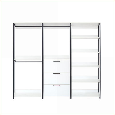 Systèmes de garde-robe sans rendez-vous | Modulaire autoportante à 3 tablettes de 96 pouces de largeur l 96 po | Blanc | Bois et amp; Métal