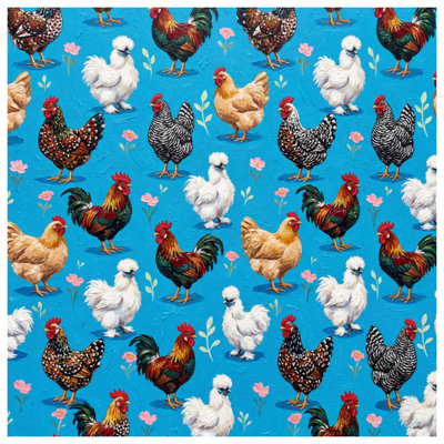 Colorful Chickens On Blue Canvas Gallery Wrap in Many Sizes