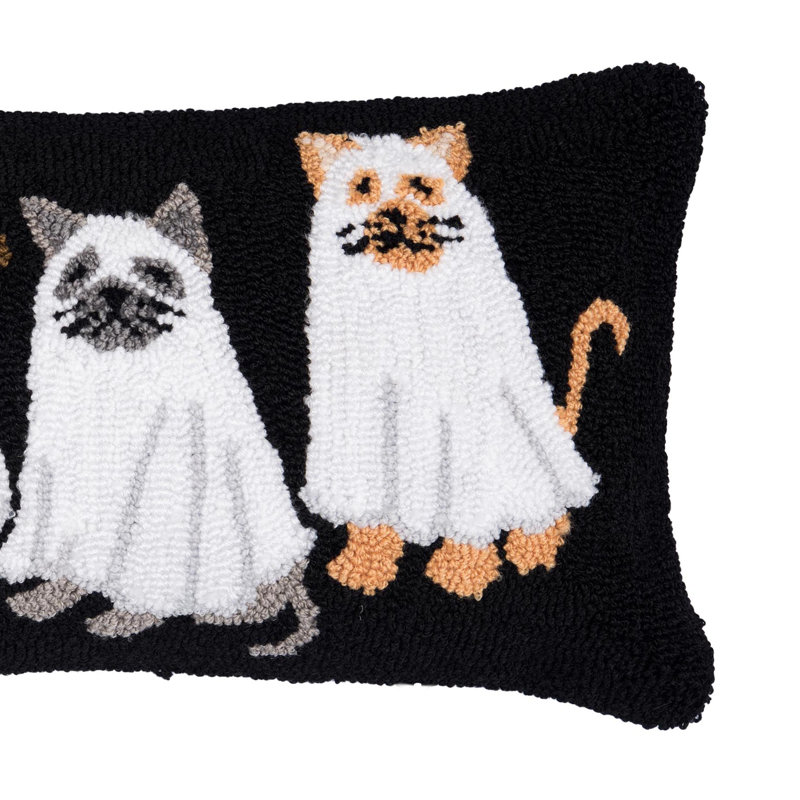 Ghost Cats Halloween Hooked Throw Pillow