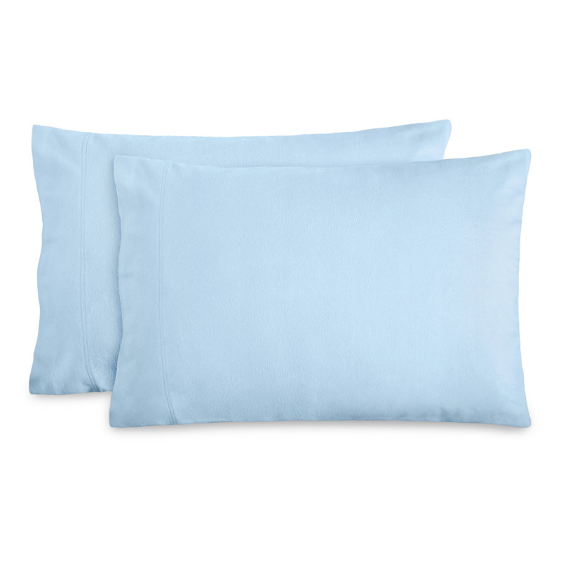 Housse de coussin 100% flanelle de coton, Bleu clair, 2 très grandes taies d'oreiller