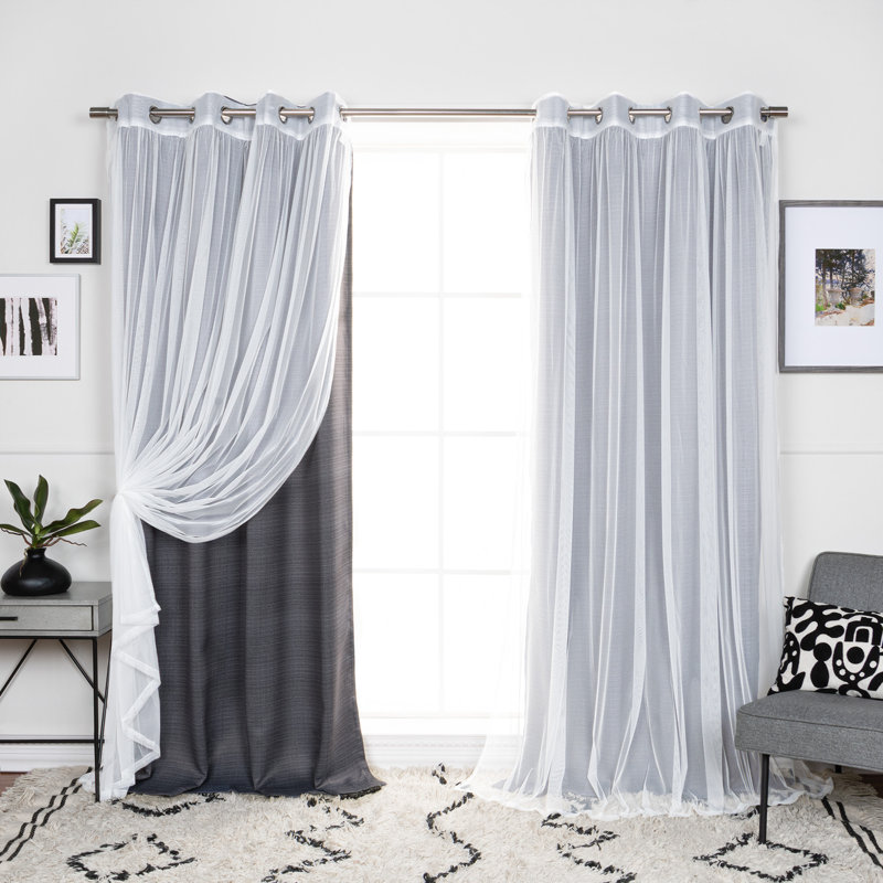 Basketweave Curtain, 52" W x 96" L, Dark Gray