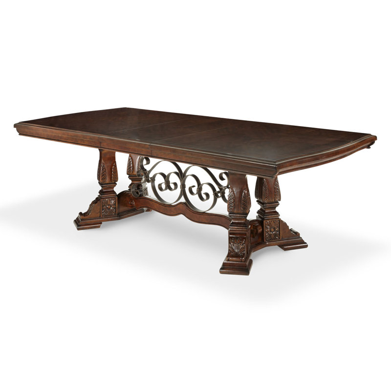 Vintage Fruitwood Rectangular Extendable Dining Table with Urn Trestle Legs