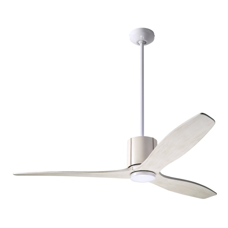 LeatherLuxe Downrod Ceiling Fan, Wall/Remote Combo Controls, Gloss White/Ivory, Whitewash