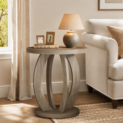 Table de chevet ronde de style campagnard de 60 cm (23,62 po) avec étagère ronde ouverte, table de chevet rustique en bois veiné avec bords arrondis pour plus de sécurité, table d'appoint ronde pour chambre, petit appartement, entrée