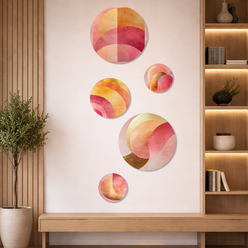 Blush & Gold Arcs - ensemble d'art moderne abstrait 5 pièces