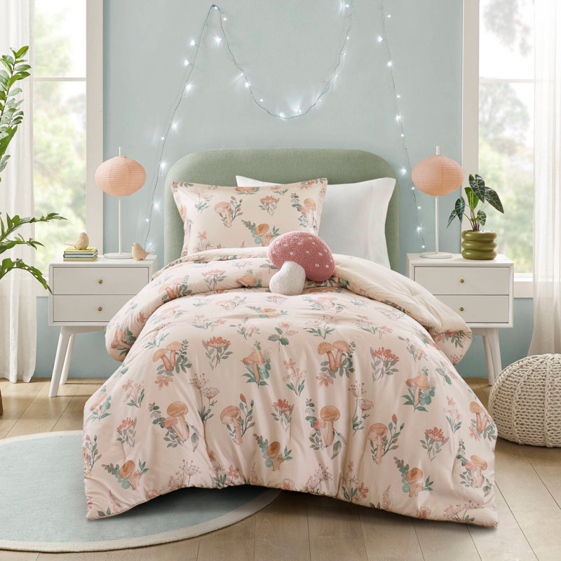 Ensemble d'édredon de style contemporain, Édredon pour lit simple + 2 pièces supplémentai, Ploral rosé