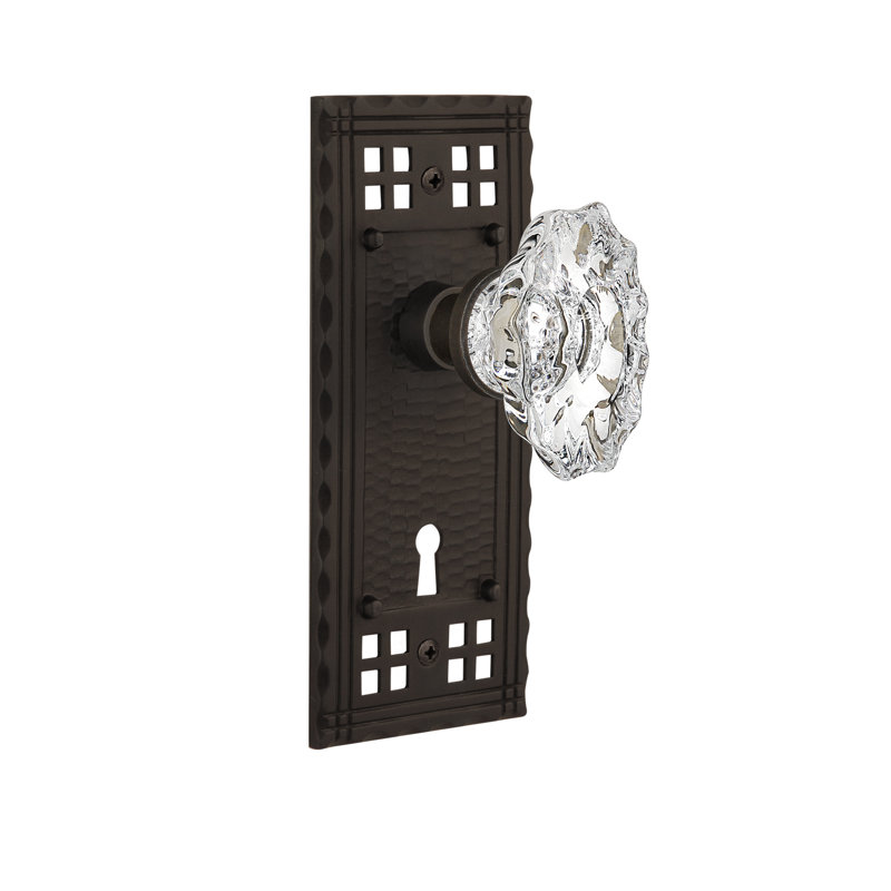 Assiette artisanale avec trou de serrure décoratif et poignée de porte de château, Bronze frotté à l'huile, 2 3/4 po