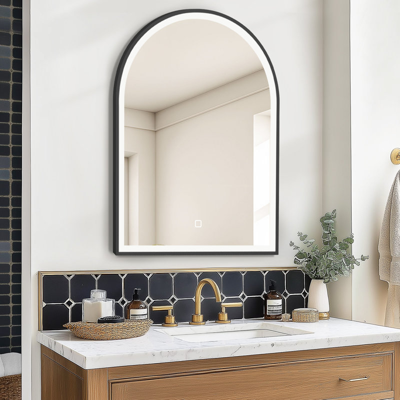 Murvin Metal  Arched LED Bathroom/Vanity Mirror, Black, 2