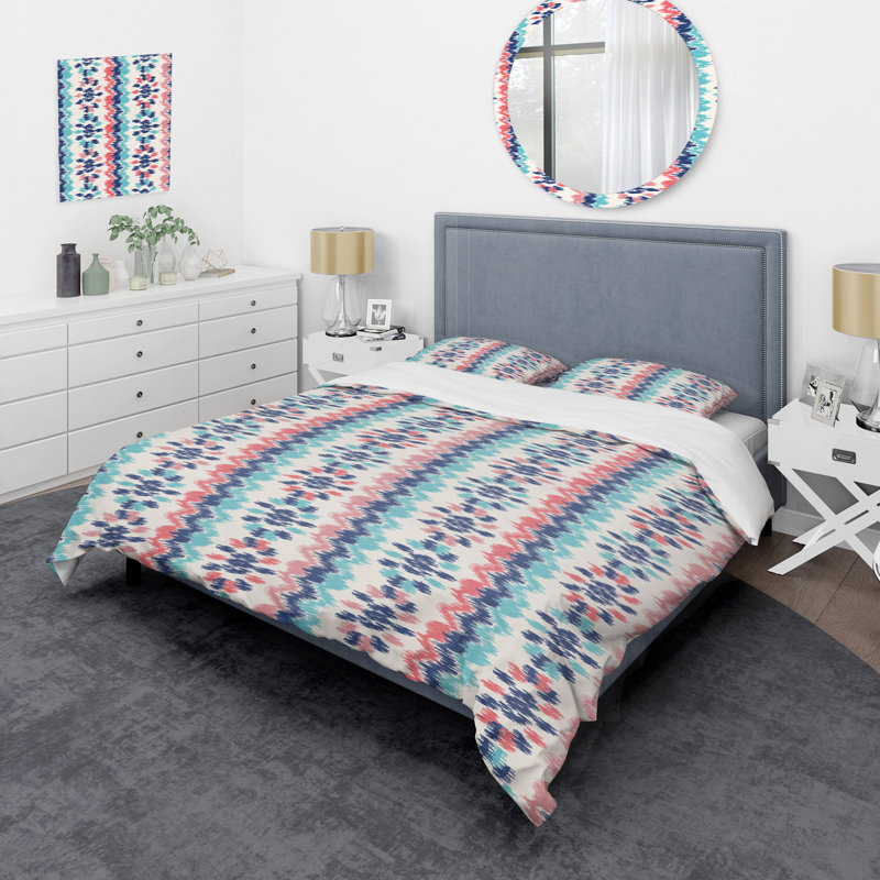 Ensemble de housse de couette à motif floral rose et bleu abstrait, Housse de couette pour très grand lit et 2 très