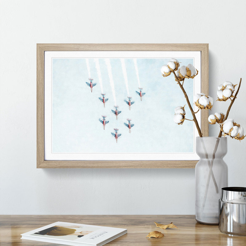 Plane Aerobatics - Framed Print, 33cm H x 45cm W x 2cm D, Oak Framed