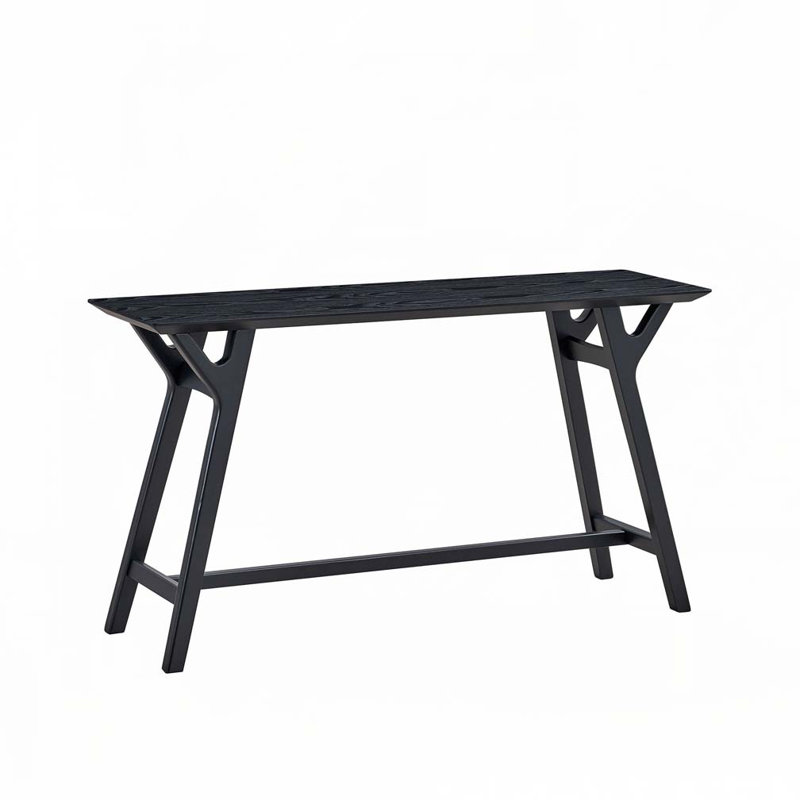 Narrow Console Table with Solid Wood Legs, Black