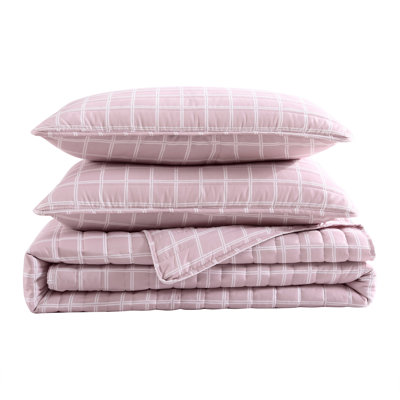 Pink/White Microfiber Reversible 2 Piece Quilt Set