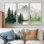 «Green Green Winter Forest Lake Landscape», ensemble d'art mural forêt d'hiver