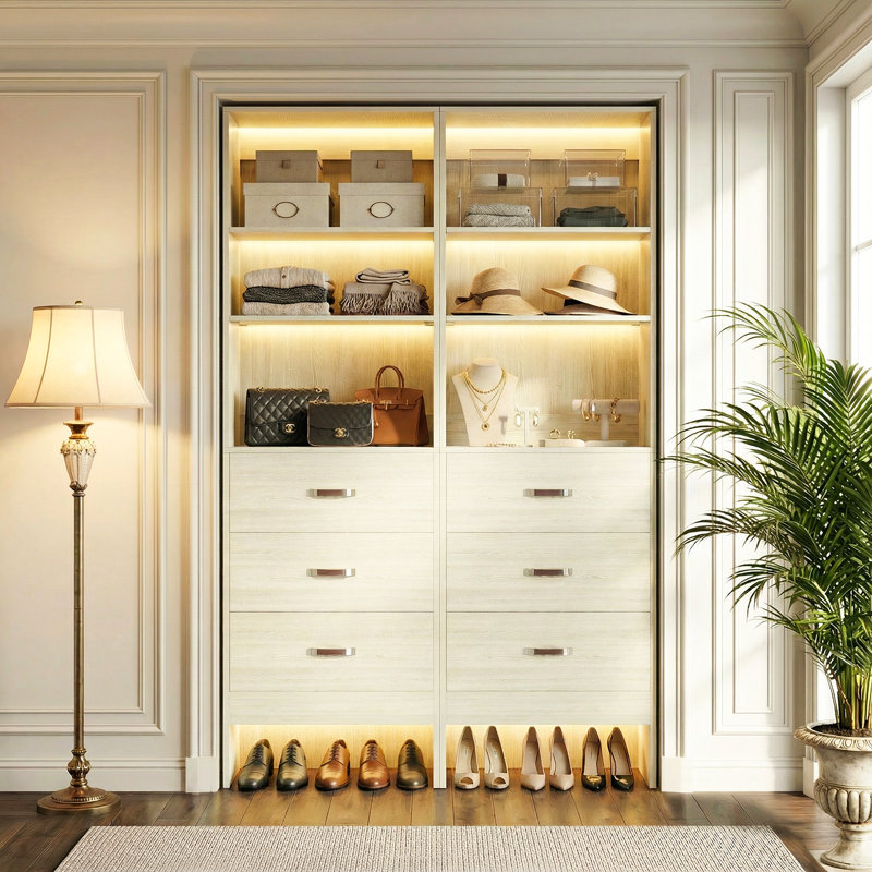 41"-107" Closet System With 6 Drawers And 8 Rods（Can Be Cut To Fit）, 75"H x 107"W x 16"D, Beige