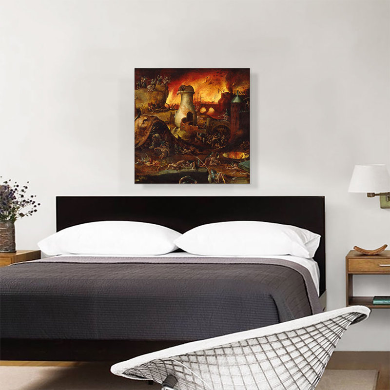 L'enfer par Hieronyme Bosch - reproduction d'art sur toile tendue, H 26 po x l 26 po x P 1,5 po