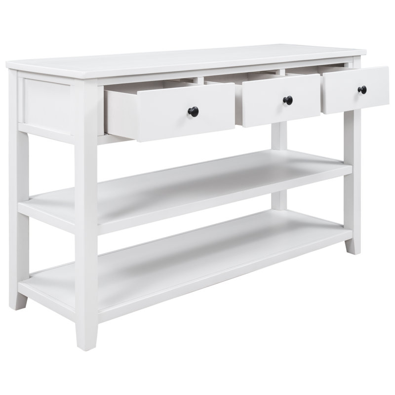 Spark Wooden Console Table with 3 Drawers & 2 Open Shelves, Antique White