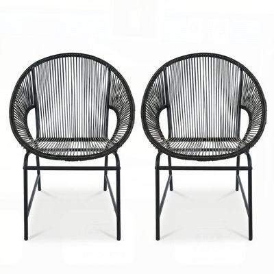 Chaise d'extérieur en osier de patio Nusa, structure en fer de rotin PE noir, ensemble de 2, durable et élégante pour les espaces extérieurs modernes
