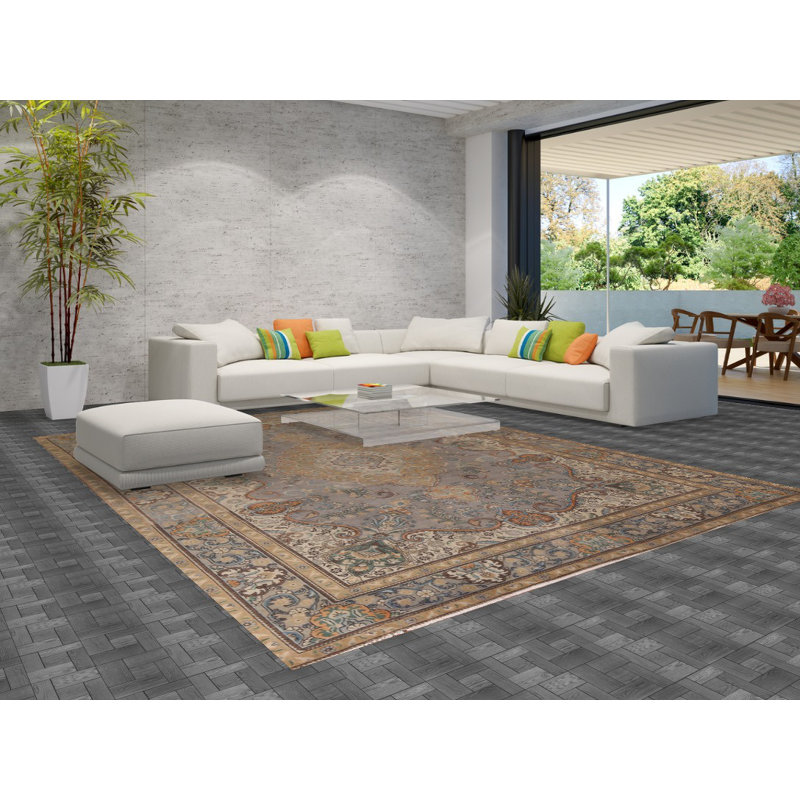 Tapis traditionnel gris en laine rétro 10 x 13