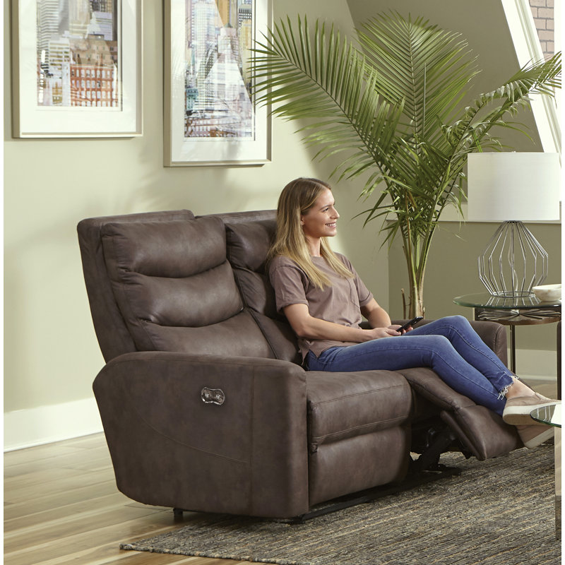 56" Round Arm Reclining Loveseat, Power, Beige