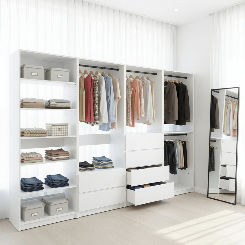 Système de garde-robe autoportant en bois blanc
