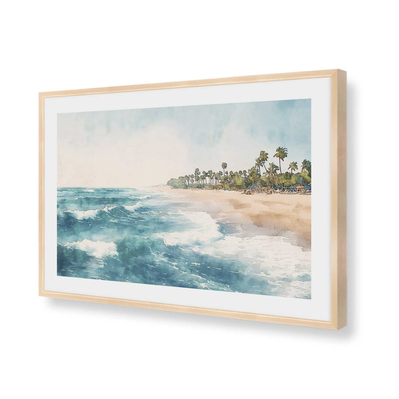 «Waves and Palms Drift», reproduction encadrée, H 12 po x l 15 po, Érable brut