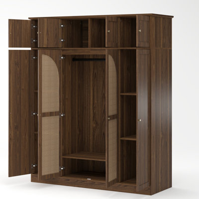 Armoire penderie de 54 po de largeur, grande armoire 8 portes avec tringle et tablettes réglables