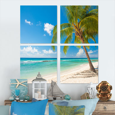 Palm Tree Over White Sand - Sea & Shore Canvas Wall Art Print 4 Piece Set -  Rosecliff Heights, F443C954A65A40BA909843171D5FA5D9