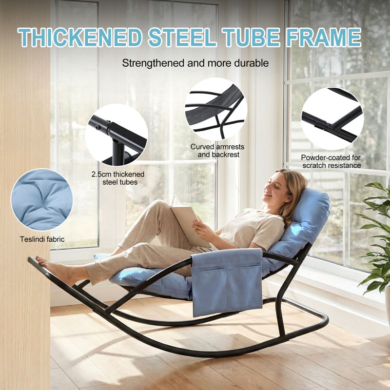 Single Steel Tube Rocking Chair, Technical Fabric, Blue
