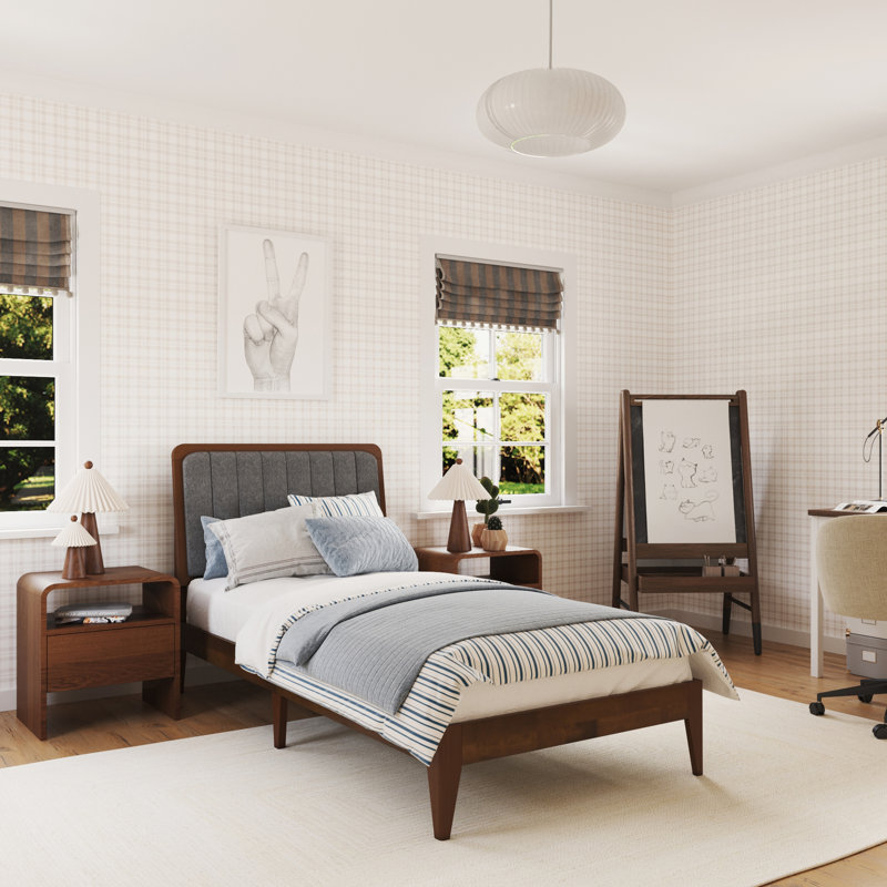 Bethelmie Solid Wood Upholstered Headboard Bed Frame